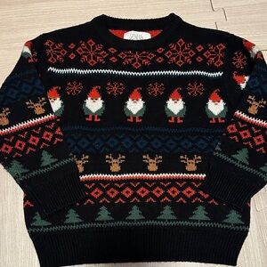 Zara Black Sweater with Gnome and Reindeer Pattern